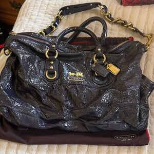 Coach Black Patent Leather Shoulder Bag with Gold Chain Trim